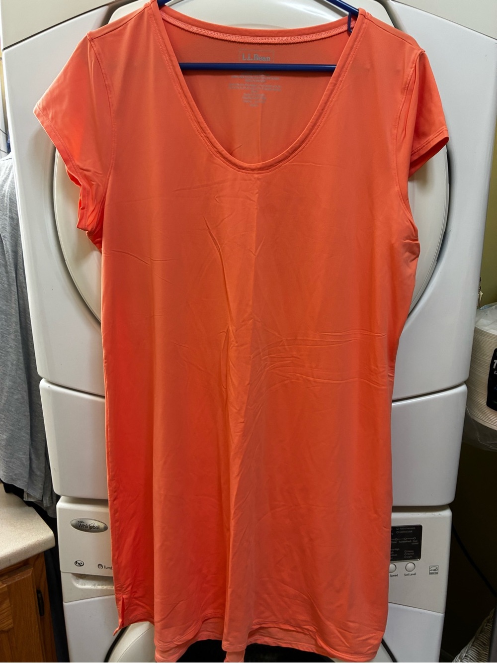 L.L. Bean Women's Short Sleeve V-Neck dress in Bright Peach